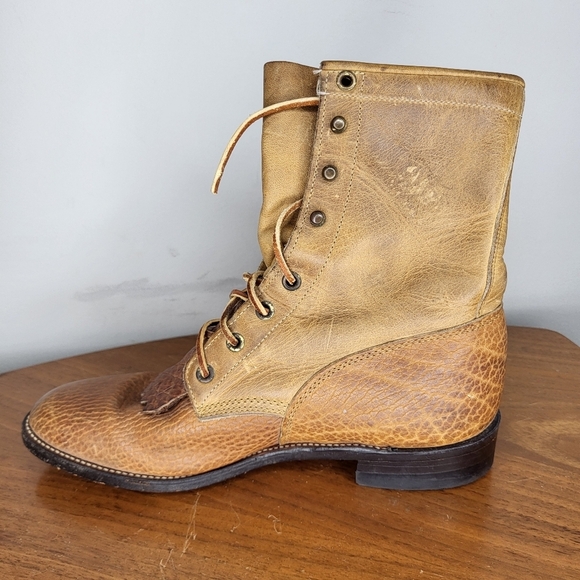 JUSTIN MENS RARE'630'KILTED LACE PACKER-STYLE BOOT CHEYENNE/BULLHIDE 7.5 B - Picture 11 of 13